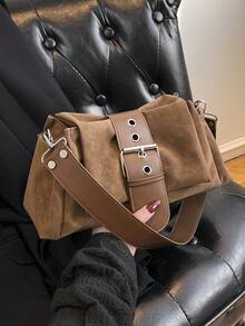 新款哑光女士单肩斜挎包，带手机袋 - 棕色 - 查看 2