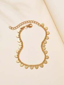 1件简约心形吊坠脚链，适合日常佩戴 - 金色 - 查看 2