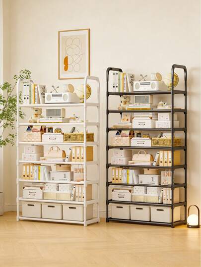 1 件装 [黑白可选] 4-8 层大容量置物架 | 重型金属收纳架，适用于客厅、卧室和书房 | 无需工具即可安装，超级坚固且节省空间 | 爆款必备收纳神器