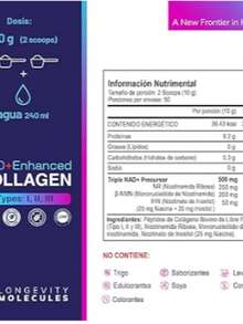 Collagen NAD+ Enhanced - Peptidos Bioactivos de Colageno Bovino Tipos I, II, III con Precursores Triples de NAD, NR + NMN + Nicotinato de Inositol - Sin Azúcar, Sin Edulcorantes, Sin Saborizantes - 500g by Eternal Nutrition - Ingredientes Naturales Premium - Morado - Ver 4