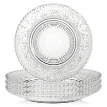 6 Inch Clear Glass Plates 4 Pack Vintage Dinnerware Set Clear Floral Textured Dinner Plates For Home Party Wedding Crystal Glass Dishes For Fruit Salad Appetizer Dessert - 清除 - 查看 1