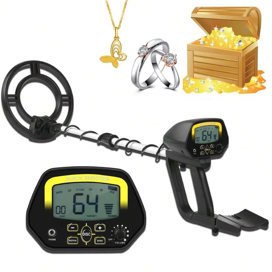 Detector De Metales Tesoros Profesional Ajustable Con Lcd, Buscador De Tesoros Ajustable De Alta Precisión, Bobina De Búsqueda, Puntero Cazador De Tesoros Para Detectar Oro Monedas - Negro - Ver 1