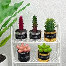 Conjunto de 6 Miniaturas de Suculentas em Vasos, Plantas Suculentas Artificiais, Miniaturas de Plantas em Vasos para Decoração, Ornamentos Decorativos, Decoração para Jardim e Quintal, Micro Paisagismo com Plantas Verdes - Multicolorido - Ver 1