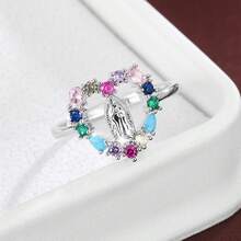1pc Classic Virgin Mary Portrait Design Cubic Zirconia Inlaid Women Fashion Ring - Multicolor - View 25