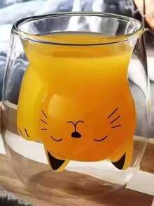 كوب قهوة زجاجي على شكل قطة جذاب، كوب حليب ذو جدارين مزدوجين للإفطار والقهوة والعصير، هدية مثالية للأعياد الشخصية والأعياد، غسل باليد فقط، طباعة حيوانات، أواني شرب زجاجية بيضاوية قابلة لإعادة الاستخدام للاستخدام العائلي - متعدد الألوان - مشاهدة 3