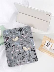 1 件装平板电脑保护套，带耳机，猫咪涂鸦设计，适用于 iPad 10/11/10.2/10.5/Air4/Air5/10.9/Pro11/Air 11 英寸 (M2)-2024/Pro 11 英寸 (M4)-2024/iPad Air 11 英寸 (M3) 2025/iPad (A16) 11 英寸第 11 代 2025/Mini6/Mini7/Air1/Air2/9.7/Tab A8 10.5 英寸 2022，内置笔槽，三折支架，磁吸式睡眠/唤醒功能，简约/创意/独特/趣味/可爱/小众设计 - 彩色 - 查看 5