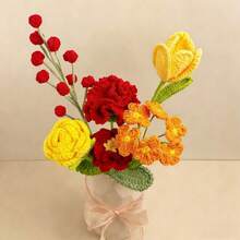 Bó hoa cẩm chướng (1 bó), bó hoa nhân tạo đan thủ công, quà tặng cho Ngày Valentine, Ngày của Mẹ, bó hoa may mắn. - Nhiều màu - Xem 7