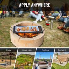 Rejilla rectangular para fogata, rejilla para barbacoa de acero duradero con mango y soporte, accesorio portátil para cocinar al aire libre para fiestas de acampada, 32 pulgadas, negro - 32 pulgadas - Ver 6