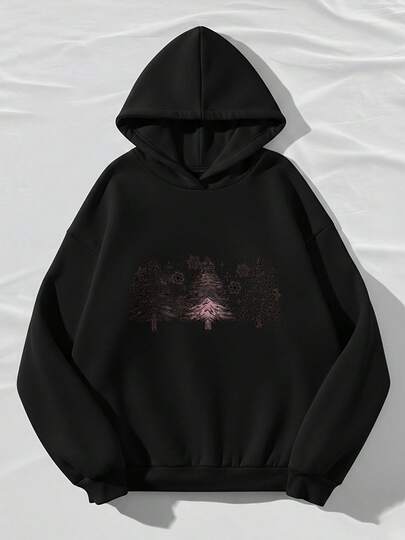 Hoodie, Pinkish Tree Design, Casual Streetwear, Summer Outfits, Y2K Style