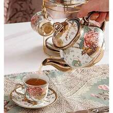 CHANJOON Tea Sets Gold Plated Red Rose Ceramic Tea Set, Vintage Teapot Tea Sets Beautiful Tea Set Coffee Serving 6 People (Golden, Medium) - Keemasan - View 6