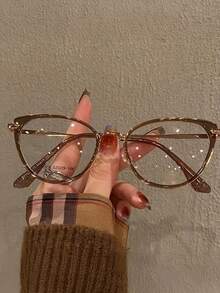 1 Pair Of Y2K Style Women's Cat-Eye Glasses - Transparent Lenses, Lightweight PC Frame, With Metal Hinges - Multicolor - View 5