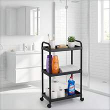 3 Tier Rolling Cart With Wheels, Plastic Roller Cart Organizer With Handle And Lockable Casters, Suitable For Diapers, Baby Nursery, Kitchen, Bathroom, Living Room And Bedside - Black - View 5
