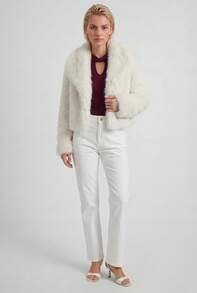 Naf Naf Short Coat In Soft Ecru Faux Fur Manteaux White Fabric - White - View 4