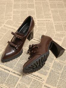 2026春季新款女鞋，尖头时尚优雅复古串珠蝴蝶结皮革高跟鞋，粗跟穆勒鞋，休闲通勤显瘦时尚黑色、酒红色 - 酒紅色 - 查看 1