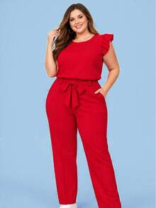 Elegant Plus Size Social Set In Dune Crepe, Casual Style With Drawstring Pockets, For Office Or Home. - Merah - View 3