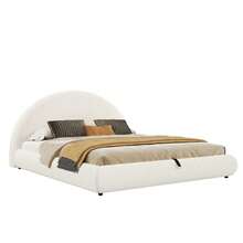 Upholstered Bed, Double Bed, 180 X 200 Cm, Hydraulic Adjustable Bed, Slatted Base, Headboard And Large Storage Space, White Boucle Upholstered Headboard - White - View 4