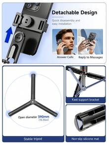 AXNEN 170厘米自拍杆旅行三脚架，平衡稳定，360°旋转拍摄自拍杆三脚架，带无线遥控快门、可拆卸手机支架，多功能可伸缩手机三脚架，兼容所有手机，适用于手机自拍、视频录制、Vlog、直播等。 - 彩色 - 查看 6