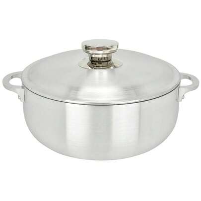 ALUMINUM CALDERO STOCK POT By Chef Pro, Durable Aluminum, Superior CooFKing Performance For Even Heat Distribution, Perfect For Serving Large/Small Groups, Riveted Handles, Commercial Grade, 5.1 Quart
