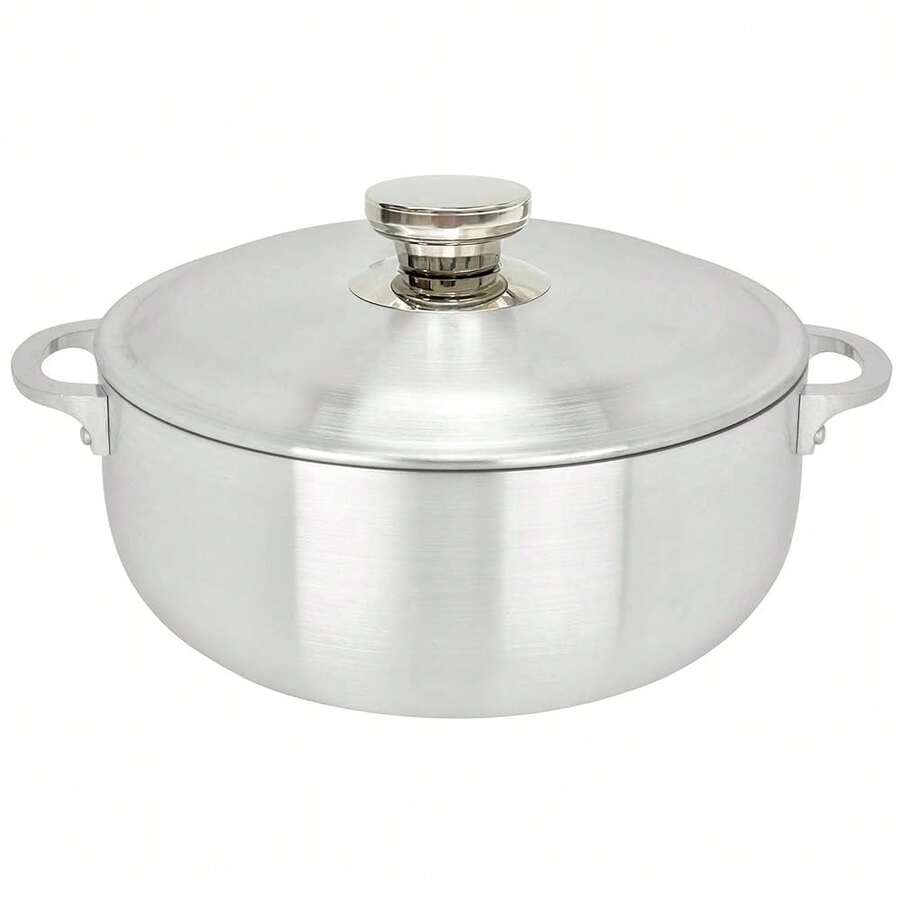 ALUMINUM CALDERO STOCK POT By Chef Pro, Durable Aluminum, Superior CooFKing Performance For Even Heat Distribution, Perfect For Serving Large/Small Groups, Riveted Handles, Commercial Grade, 5.1 Quart - Silver - View 1