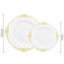 102PCS White And Gold Plastic Plates - Heavy Duty Gold Disposable Plates Include 51PCS 7.5inch Dessert Plates, 51PCS 10.25inch Dinner Plates For Wedding & Parties - 金色 - 查看 4