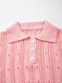 新款纯色网眼镂空性感浪漫Polo领修身短袖针织上衣，春夏粉色 - 粉色 - 查看 5