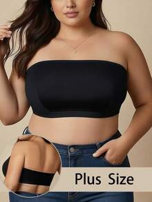 大码女士无肩带性感褶皱文胸吊带背心，适合夏季度假穿着 - 黑色 - 查看 1