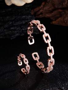 rakol 2pcs Fashionable Cubic Zirconia Asymmetrical Decor Ring & Bracelet Set - Rose Gold - View 6