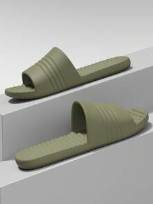 Couple's Summer Flat Slippers, Unisex Personalized Bathroom Shower One-Strap Sandals, Vacation Beach Soft Bottom House Slippers - Army Green - View 9