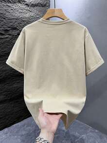 Men's Fashionable English & Beer Print Loose Short Sleeve T-Shirt | Exquisite Design | Summer Essential | Stylish Matching, Showcasing Your Unique Style - Apricot - View 4