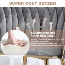 (Old SKU:W1880109476)Modern Luxurious Samt-Esszimmerstuhl-Set Mit Goldenen Metallbeinen, Elegantem Handgewebtem Design Und Weichen Kissen Für Esszimmer, Wohnzimmer Und Schlafzimmer (2er-Set) - Grey - View 2