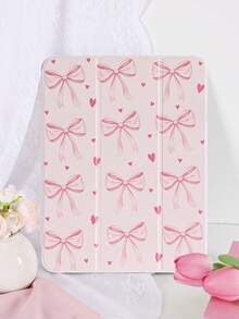 1pc Pink Butterfly & Heart Painted Tablet Case, Suitable For IPad 10th/11th/10.2/10.5/Air4/Air5/10.9/Pro 11/Air 11-In.(M2)-2024/Pro 11-In.(M4)-2024/IPad Air 11-Inch (M3) 2025/IPad (A16) 11 Inch 11th Generation 2025, Mini6/Mini7/Air1/Air2/9.7, Tab A8 10.5 Inch 2022, Built-In Pencil Slot, Tri-Fold Stand, Magnetic Sleep/Wake, Minimalist/Creative/Unique/Cute/Niche Design - Multicolor - View 2