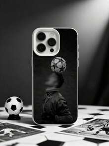 1pc 17/16 Pro Max/15 Plus/14 Pro Passionate Fan Grapefruit Peel Texture Phone Case, INS Style Football Element Print, Full-Body Shockproof, Precise Cutouts - Beige - View 4