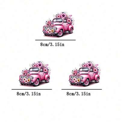 1/2/3pcs Pink Truck & Flower Pattern Plastic Heat Transfer Stickers, Suitable For DIY T-Shirts, Jeans, Hoodies, Bags, Pillows (Mixed Colors), Holiday Crafts, Long-Lasting Decorative Stickers, Clothing Embellishment, Party Decoration