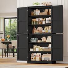 Kitchen Cabinet, 180 Cm Tall Cabinet, Kitchen Buffet, Buffet Cabinet With 4 Doors, Dining Room Cabinet For Living Room, Kitchen, 180*80*40 Cm - 黑色 - 查看 3