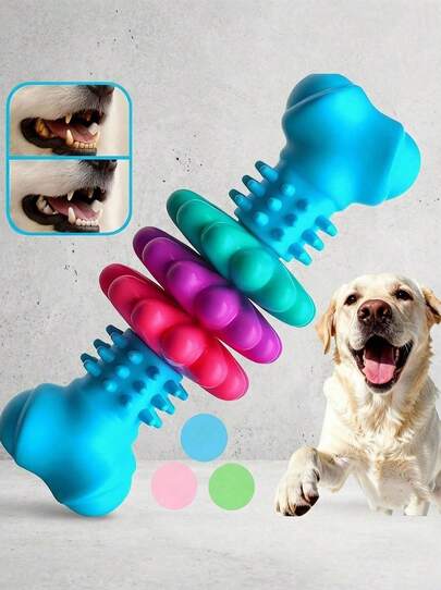 PETSIN 3/1件装超耐用狗狗磨牙骨玩具，专为爱啃咬的狗狗设计 - 采用耐用热塑性橡胶制成，几何图案，清洁牙齿，训练咀嚼，适合小型和中型犬，缓解无聊和破坏性啃咬行为，狗狗磨牙玩具