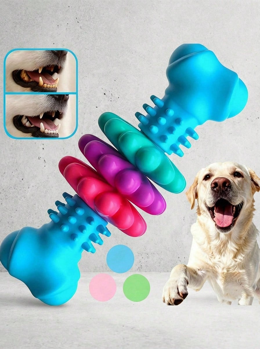 PETSIN 3/1pc Extra Durable Dog Teething Bone Toy For Aggressive Chewers - Durable Thermoplastic Rubber With Geometric Pattern, Teeth Cleaning And Training Chew Toy For Small, Medium Dogs, Relieves Boredom And Destructive Chewing, Dog Chew Toy - Multicolor - View 1