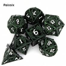 Asixsix 7 颗绿色白色龙形金属骰子，龙形空心多面体骰子套装，适用于角色扮演游戏、桌游、卡牌游戏 - 杏色 - 查看 3