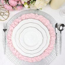 13\ Pink Charger Plates, Set Of 6 Plastic Textured Chargers For Dinner Plates With Embossed Rim, Table Décor, Party, Wedding, Holiday - FD08P - View 3