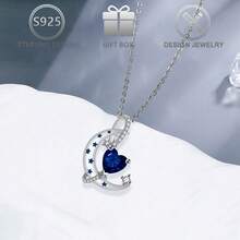 1件925纯银立方氧化锆星月心形吊坠项链，适合日常佩戴、宴会、婚礼、派对、情人节和生日礼物 - 銀色 - 查看 3