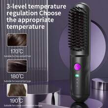Portable 3-Minute Fast Heating Wireless Hair Straightener Comb With Constant Temperature Hair Care, Three Temperature Modes Of 170 ° C-180 ° C-190 ° C, 3D Three-Dimensional Tooth Comb Design, Negative Ion Technology, Lightweight And Compact, Perfect For Travel, Ideal Gift For Women, Christmas Gift, Preferred Gift For Loved Ones, And Family. - Black - View 10
