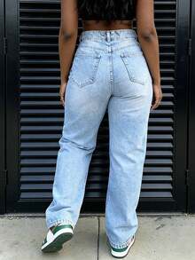 Women's Casual Washed Loose Straight Leg Jeans - Light Wash - View 6
