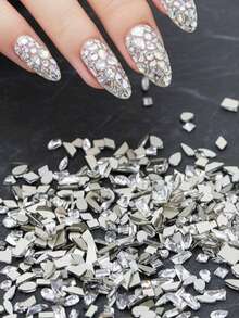 100pcs Assorted Diamond Crystal Nail Decorations - Super Shiny Synthetic Gems, Suitable For Manicure, Multi-Size (0.15-1.8mm), Japanese & Korean Nail Art Decor, Nail Art Supplies, Nail Decorations, Assorted Crystal Shapes Nails Nail Charms - White - View 7