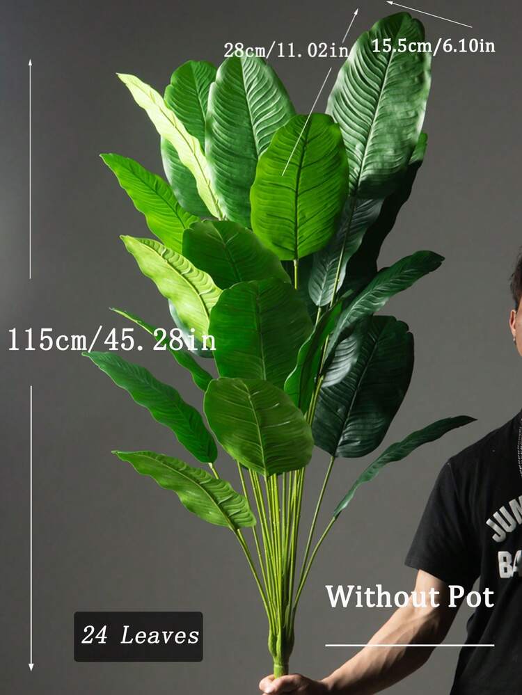 85-115cm Hoja artificial grande de ave del paraíso, hoja de plátano tropical falsa, hoja de planta de palma de plástico de gran tamaño, follaje de árbol realista para decoración del hogar y el jardín, no incluye maceta, 1 pieza, adecuado para el Día de San Valentín, cumpleaños, ceremonia de graduación - Verde - Añade 12
