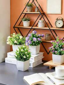 1pc Artificial Potted Plant With Flowers, Suitable For Indoor Decor, Spring Decor, Farmhouse Tabletop, Wedding Decoration, Greenery Planter, Ideal Gift For Valentine's Day & Mother's Day, Suitable For Centerpiece, Holiday Party, Garden, Living Room Home Decor - Multicolor - View 10