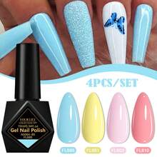 FOUR LILY 10ml 4pcs Pink Blue Purple Glitter Gel Nail Polish Set, Colorful Glitter Soak-Off UV LED Nail Gel - Multicolor - View 9