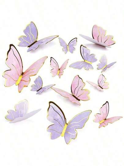 10pcs Butterfly Decorations, 3D Paper Butterflies, Women's Birthday Anniversary Party Decor, Pink & Purple Butterfly Wall Stickers Backdrop, Suitable For Wedding, Party, Birthday, Anniversary, Theme Party, Decoration, Home, Cake, Wall Decor