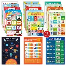 18 Boho Colorful Educational Posters, Learning Poster For Kids Ages 1-6, ABC Chart, Numbers, Colors, Shapes, Days Of The Week,Homeschool Classroom Decor, PreK Learning Materials Alphabet Number Chart, Toddler Education Gift - 彩色 - 查看 7