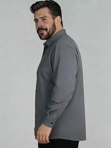 Áo sơ mi dài tay cỡ lớn dành cho nam, áo sơ mi thường ngày màu xám đậm thời trang, áo khoác sơ mi cỡ lớn màu trơn - Màu xám đen - Xem 4