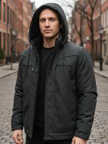 Men's Twill Jacket, Stylish Coat With Hood And Pockets - màu đen - Xem 1