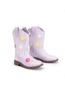 Girls Cowgirl Boots Kids Mid Calf Western Boots Riding Shoes For Toddler/Little Kid/Big Kid - Màu tím hoa cà - Xem 4